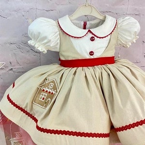 Enchanting Bridgerton Dress - Whimsical Gingerbread Fairycore Fashion with Puffy Sleeves  Handmade Festive Girl's Holiday Dress Attire