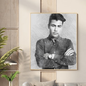 Personalized Digital Pencil Portrait From Photo - Commission Loved One Portrait, Anniversary Gift, Home Decor Wall Art, Digital Canvas Print