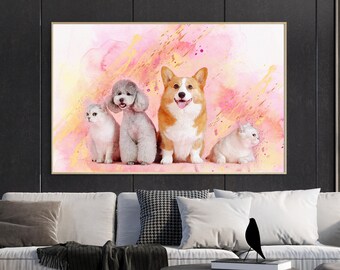 Custom pet portrait on canvas Watercolor furry friend drawing Dog Cat Puppy Animal Commission Pet Lover Christmas Memorial Gift Idea