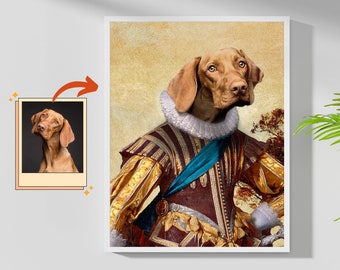Custom Royal Dog Portrait, Renaissance Pet Painting, Pet Lovers Gift, Royal Cat Portrait, Pet Portrait gift, Animal Painting, Wall Decor