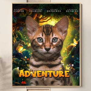Personalized Pet Portrait On CANVAS or DIGITAL Movie style | Cat Dog Bunny Horse Pet Commission from Photo | Memorial Pet