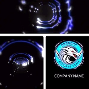 May include: A blue and white esports team logo featuring a wolf's head and the text "DRAGONS ESPORTS TEAM" in a circle. The text "COMPANY NAME" is below the logo.