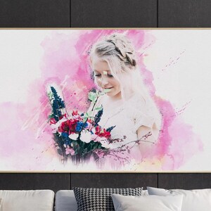 Personalized Watercolor Wedding Portrait, Custom Portrait From Photo, Canvas Wall Art For Home Decor, Commission Digital Art, Birthday Gift