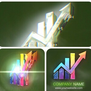 May include: A 3D graphic of a bar chart with an upward arrow, representing growth and success. The chart is made of colourful bars with a metallic sheen, and the arrow is a bright orange. The background is a green gradient.