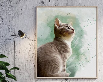Custom pet portrait on canvas Watercolor furry friend drawing Dog Cat Puppy Animal Commission Pet Lover Christmas Memorial Gift Idea