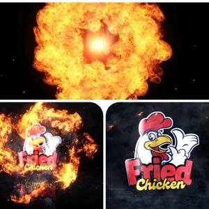 May include: A cartoon chicken with a red comb and wattle is giving a thumbs up. The chicken is in front of a fiery explosion. The text "Fried Chicken" is below the chicken.