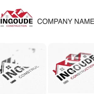 May include: A logo for a construction company called "Ingoude Construction". The logo features a red and white house with a hammer and the company name in black text.