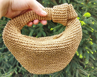 Bolso de rafia hecho a mano, bolso de nudo de rafia, bolso de bola de masa, mini bolso, bolso de nudo de rafia, regalo para ella