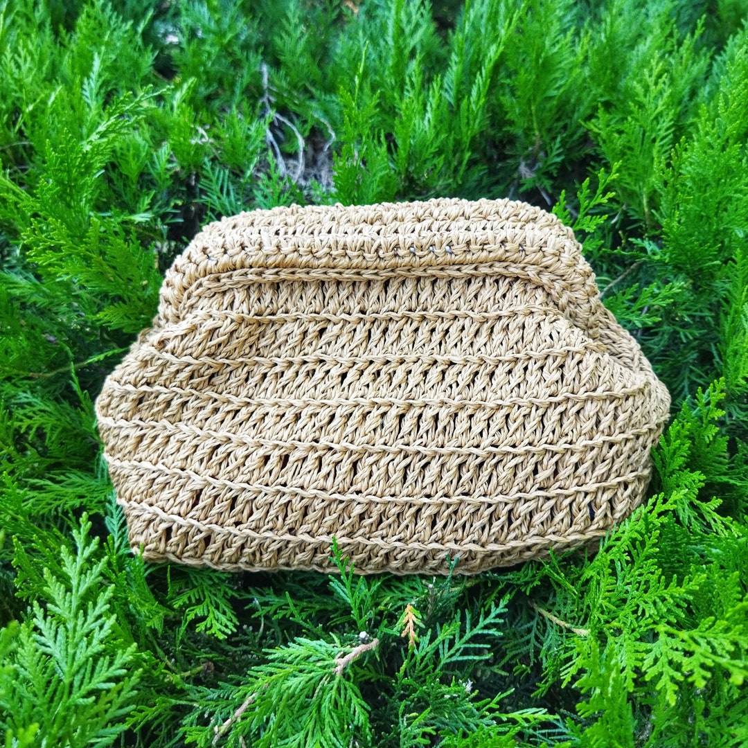 Crochet Raffia Pouch Clutch Bag Womens Straw Summer Pouch Etsy