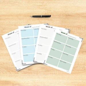 Weekly Planner Spread, Boxes Only, Blank Date
