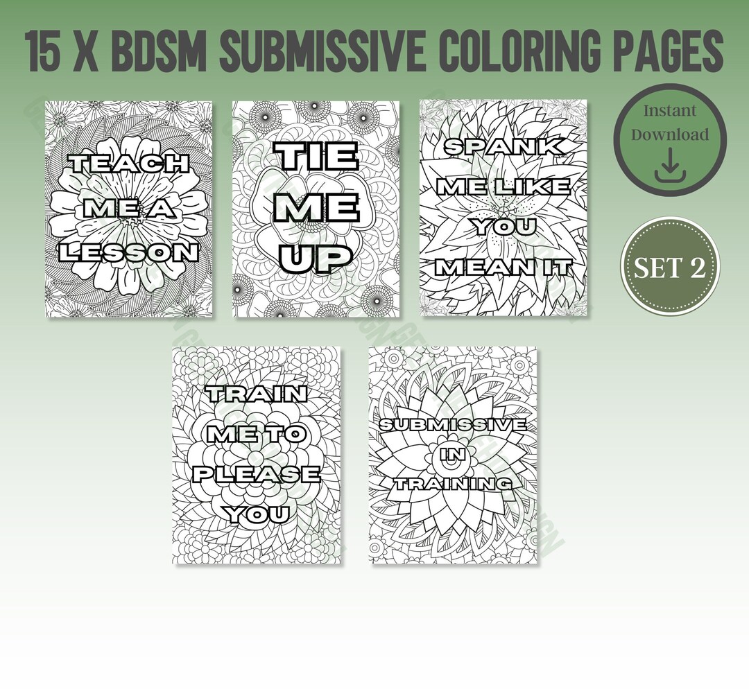 15x BDSM Submissive Coloring Pages, Set 2, Dom Sub Life, Adult Coloring