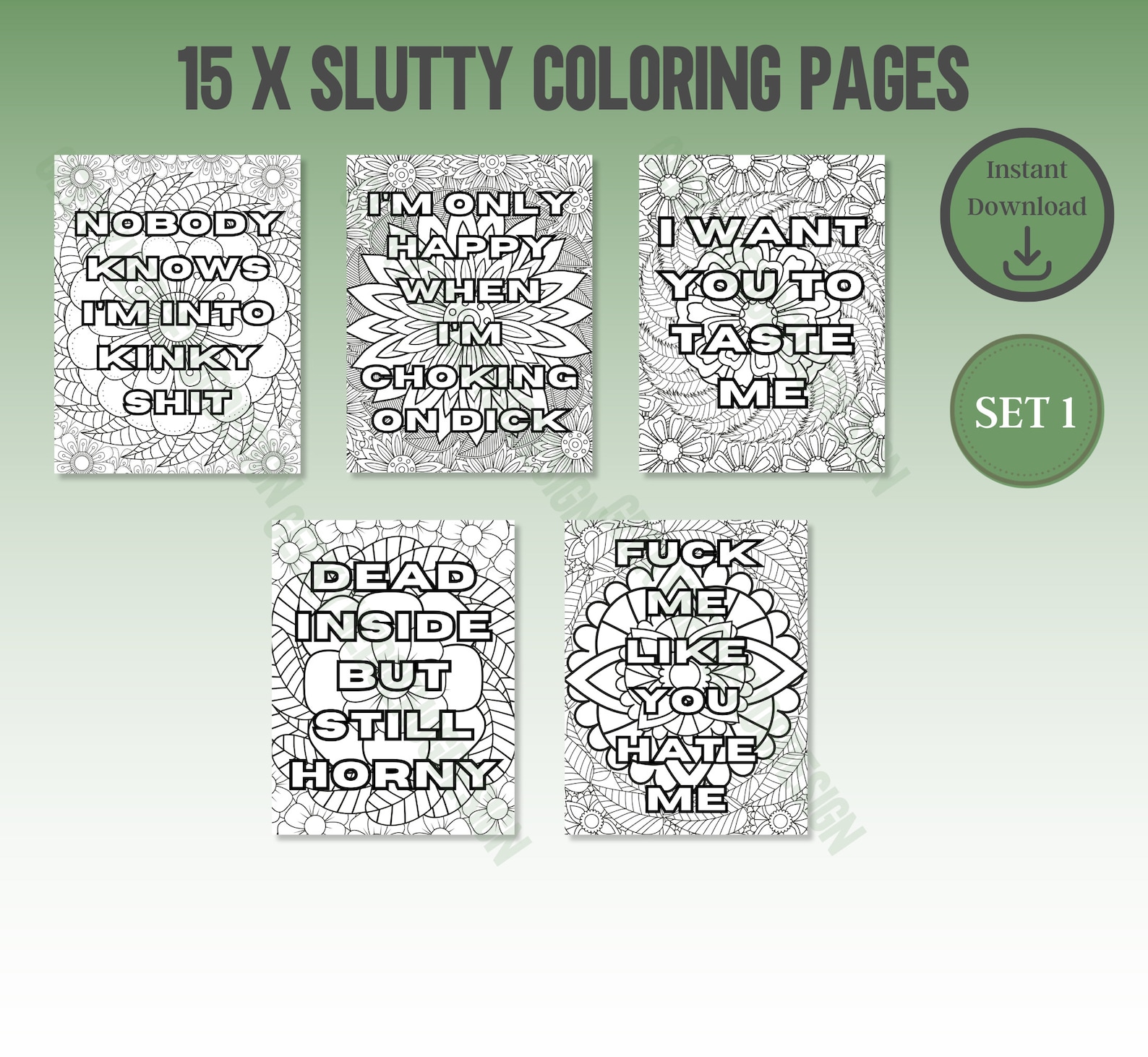 15x Slutty Adult Coloring Pages Set 1, Dirty Coloring, Swearing ...