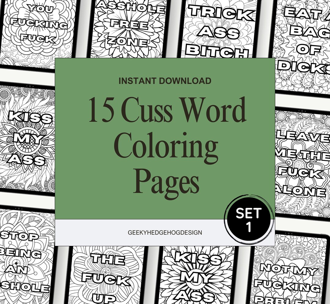 Cuss Word Coloring Pages Set 1, Funny Adult Coloring Book, NSFW ...