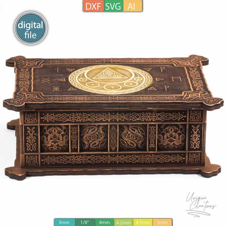 Mall för smyckeskrin - vikingastil - 2 inläggningar - graverad design - AI-, SVG-, DXF-filer - digital nedladdning bild 6