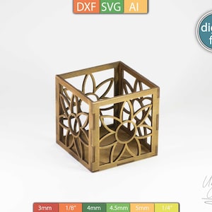 Theelicht Kandelaar SVG, Lantaarn, Windlicht, Bloem, Zonnebloem, Penhouder, Glowforge Template, Lasersnijden, Cnc bestand, Dxf, Ai, Pdf