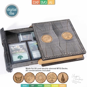 Plantilla láser para caja de almacenamiento de cartas / Multicolor / 60 cartas con funda doble / DXF, SVG, AI / Descarga digital