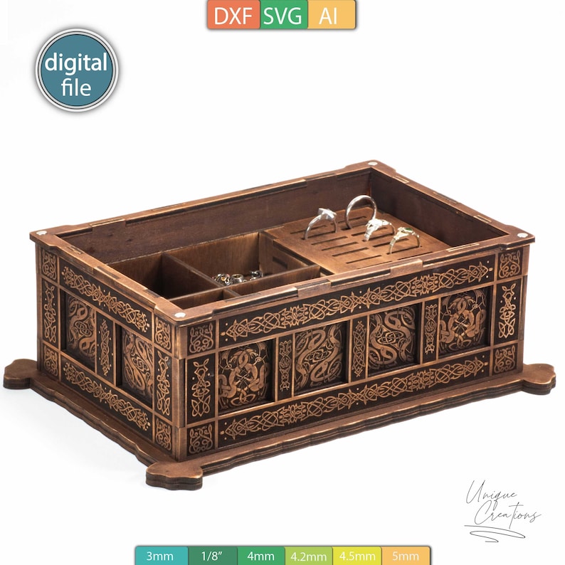 Mall för smyckeskrin - vikingastil - 2 inläggningar - graverad design - AI-, SVG-, DXF-filer - digital nedladdning bild 4