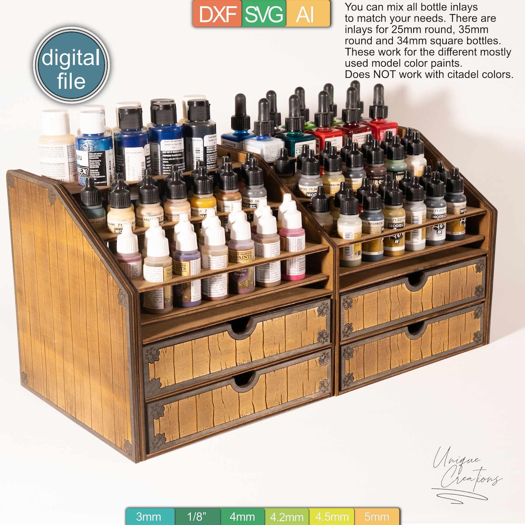 Tabletop Paint Storage Rack Laser Template - 3 Drawer Inlays - SVG, DXF ...