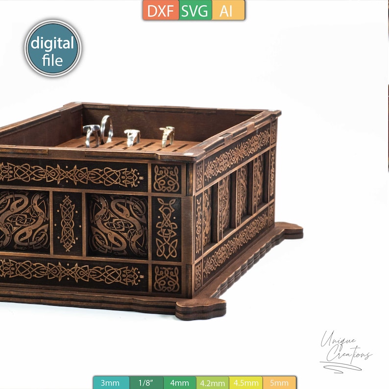 Mall för smyckeskrin - vikingastil - 2 inläggningar - graverad design - AI-, SVG-, DXF-filer - digital nedladdning bild 8