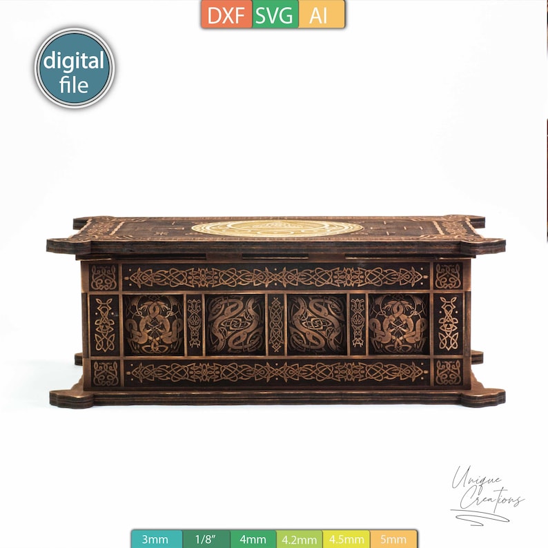 Mall för smyckeskrin - vikingastil - 2 inläggningar - graverad design - AI-, SVG-, DXF-filer - digital nedladdning bild 10