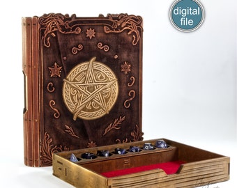 Arcane Spellbook Dice Box Laser Cut Template, 4 Inlays- Engraved Design for RPGs - AI, SVG, DXF Files - Digital download
