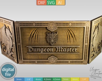 Laser Cut Dm Bildschirm Vorlage SVG DXF AI | Dungeon Master Bild Drachenwürfel |  Rpg Game Master Bildschirm