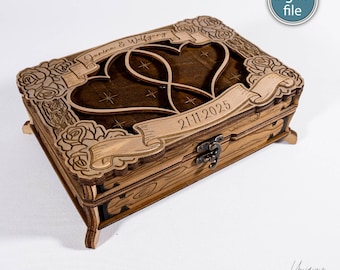 Laser Cutting Box Template • Wedding Keepsake SVG DXF AI • Anniversary Gift Box Pattern • Romantic Layered Floral Heart Design