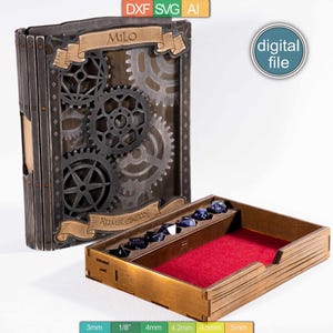 Steampunk Artificer Würfel Box Laser Cut Vorlage | Digitaler Download | DXF SVG AI für 3mm–5mm Materialstärke