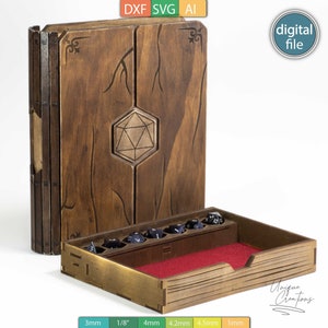 Bookslider Dice Box Laser Template, 4 Inlays - Gravur Design für RPGs - AI, SVG, DXF Dateien - Digitaler Download