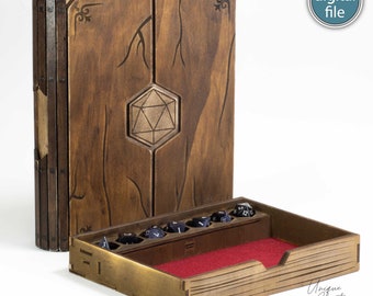 Bookslider Dice Box Laser Template, 4 Inlays - Gravur Design für RPGs - AI, SVG, DXF Dateien - Digitaler Download