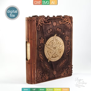 Arcane Spellbook Dice Box lasergesneden sjabloon, 4 inlays - gegraveerd ontwerp voor RPG's - AI-, SVG-, DXF-bestanden - digitale download