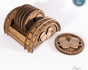 Laser Cut Coaster Stand Template - SVG DXF-   6 Wood or Slate Holder - Woodworking Plans - Digital File