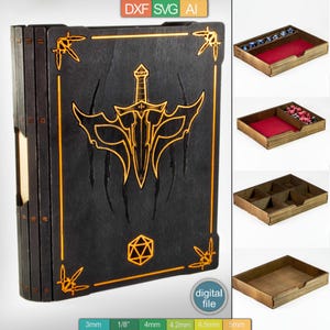 Laser Cut Buch Slider Schurke Würfel Box Vorlage, 4 Inlays - Gravur Design für RPGs - AI, SVG, DXF Dateien - Digitaler Download