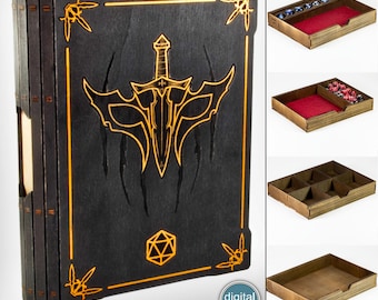 Dice Box Bookslider Laser Template Rogue Style, 4 Inlays- Engraved Design for RPGs - AI, SVG, DXF Files - Digital download