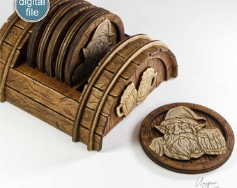 Laser Cut Coaster Stand Template | Barrel Design | 6 Coasters | DXF, SVG, AI | Digital Download