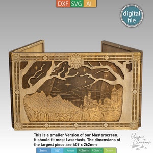 Lasergesneden hoofdschermsjabloon kerker - kleine versie - liggend - twee verschillende zijpanelen - compatibel met Glowforge - DXF SVG AI-bestanden