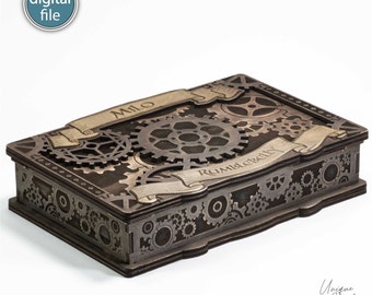Steampunk Dice Box Laser Cut Template SVG DXF AI | Artificer Dice Box Rpg Storage | Glowforge Files Dice Storage Box - Digital Download -