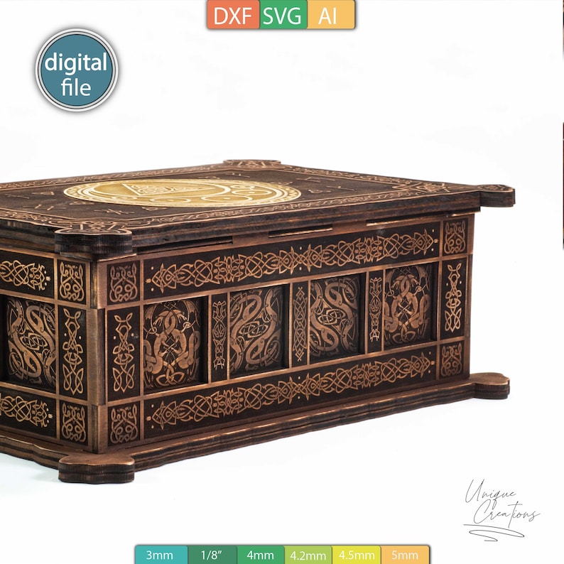Mall för smyckeskrin - vikingastil - 2 inläggningar - graverad design - AI-, SVG-, DXF-filer - digital nedladdning bild 9