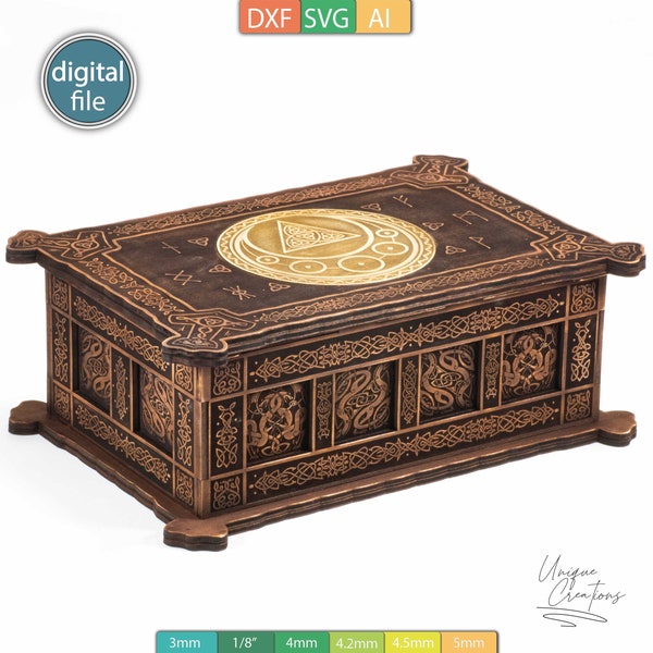 Jewelry Box Template - Viking Style - 2 Inlays- Engraved Design - AI, SVG, DXF Files - Digital download
