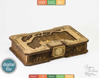 Dice Box Template, 2 Inlays- Engraved Design for RPGs - AI, SVG, DXF Files - Digital download