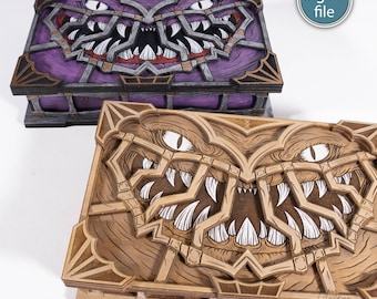 Mimic Dice Box Laser Cutting Template | DnD Dice Storage | Rpg Monster Chest | SVG DXF AI | 4 Inlays | 3–5mm