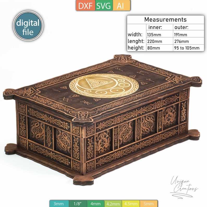 Mall för smyckeskrin - vikingastil - 2 inläggningar - graverad design - AI-, SVG-, DXF-filer - digital nedladdning bild 3