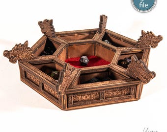 Viking Dragon Dice Tray Laser Cut Template | Norse Ornament Rpg Dice Holder | Digital DXF SVG AI File for 3mm – 5mm Wood