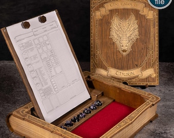 Bookbox with Character Sheet Holder, Dice Box and Storage for your rpg needs AI, SVG, DXF Files - Digital download