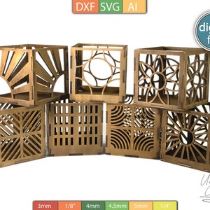Teelicht Kerzenhalter SVG Bundle, 7 Designs, Windlicht, Stifthalter, Glowforge Template, Lasercutting, Cnc Datei, Dxf, Ai, Pdf