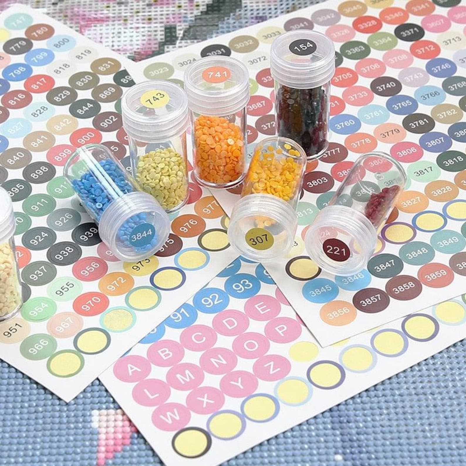 Diamond Painting Drill Storage Stickers, DMC Number Labels, Round Heart ...