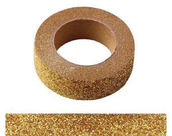 Gold Glitter Washi Tape, Thin 1.5cm Decorative Tape Roll, Journaling Scrapbooking Planner Supplies, Diamond Painting Tape