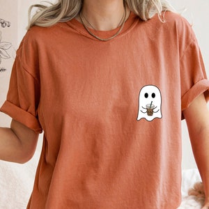 Comfort Colors Cute Ghost Coffee Halloween Shirt,Women Ghost Tee, Spooky Season,Fall Coffee Lover Shirt, Fall Graphic Shirt,Ghost Ice Coffee