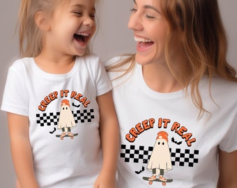 Creep It Real Shirt,Retro Halloween Kids Shirt, Ghost Natural Toddler Tee,Toddler Youth Fall Tee,Halloween shirt,Skateboarding Ghost T-shirt