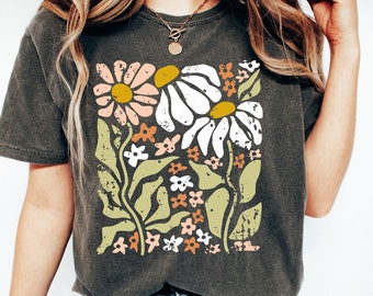 Comfort Colors Shirt, Flowers T-Shirt, Boho Wildflowers Floral Nature Shirt,Wild Flower Shirt, Wildflower T-shirt, Retro Shirt, Boho Shirt
